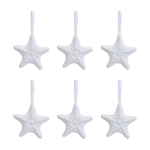 6PK LVD Ceramic Hanging Starfish Home/Living Room Decor 8x8cm - White