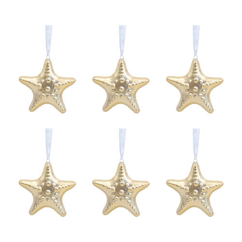 6PK LVD Ceramic Hanging Starfish Home/Living Room Decor 8x8cm - Gold