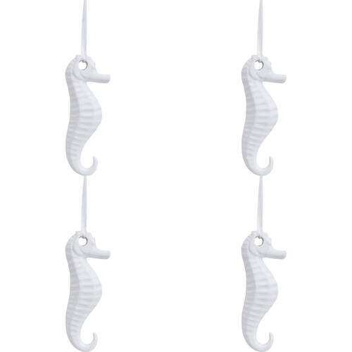 4PK LVD Ceramic Hanging Seahorse Home/Office Decor 12x5cm - White