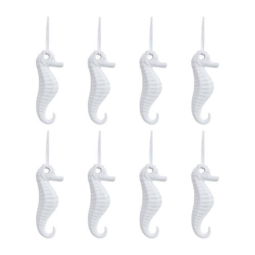 8PK LVD Ceramic Hanging Seahorse Home/Office Decor 12x5cm - White