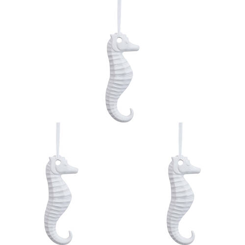 3PK LVD Ceramic Hanging Seahorse Large Home/Office Decor 17x7cm - White