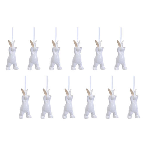 12PK LVD Hanging Bunny Ceramic Ornament Home Decor White 10.5cm