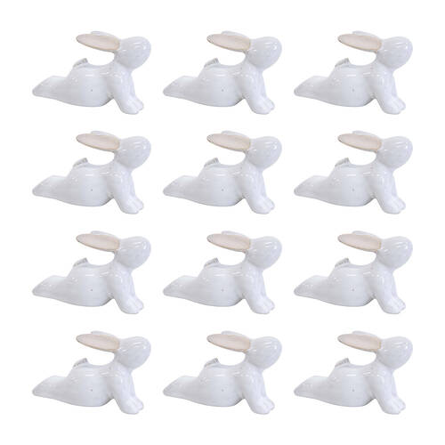 12PK LVD Yoga Bunny A Ceramic Figurine Home/Lounge Decor 8.5cm White