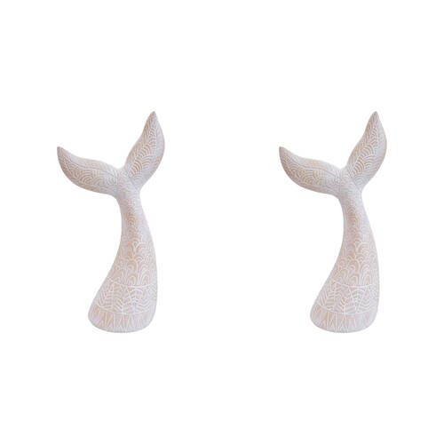2PK LVD Whale Tail Carved Polyresin Figurine Home/Office Decor Large