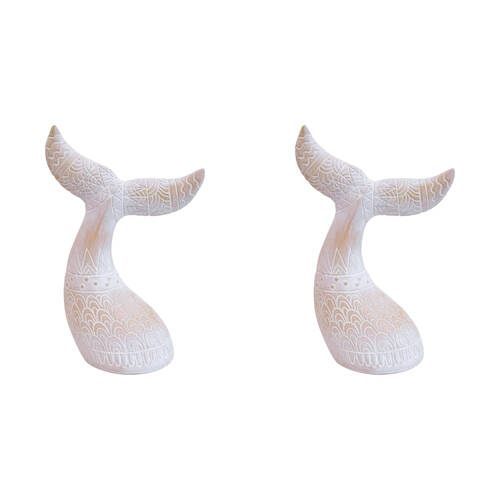 2PK LVD Whale Tail Carved Polyresin Figurine Home/Office Decor Medium