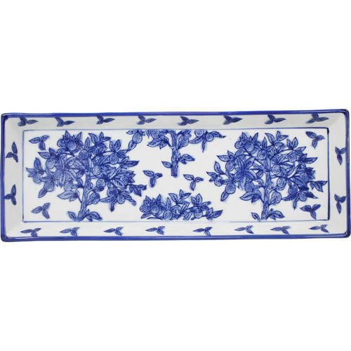 LVD Porcelain Partere Rectangular Plate Trinket Tray 33.5x12cm Blue/White