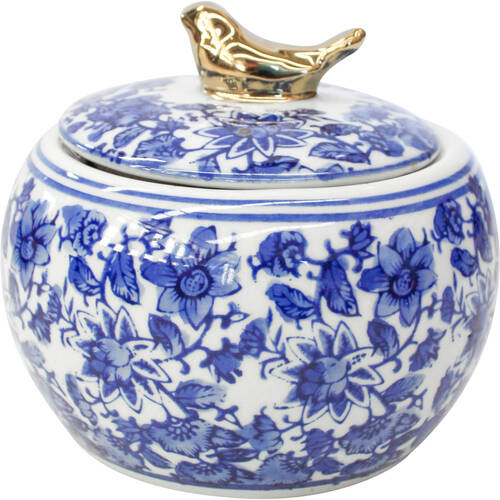 LVD Porcelain Jar Tabletop Home Decor Gold Bird 13cm