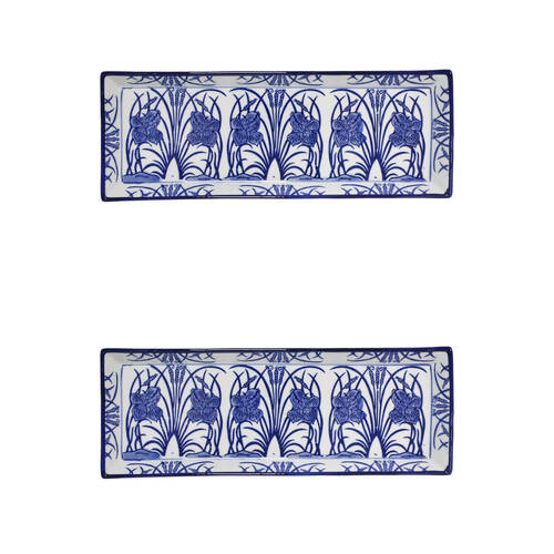 2PK LVD Porcelain Rectangular Plate Trinket Display Tray 35x13cm Iris/Rush