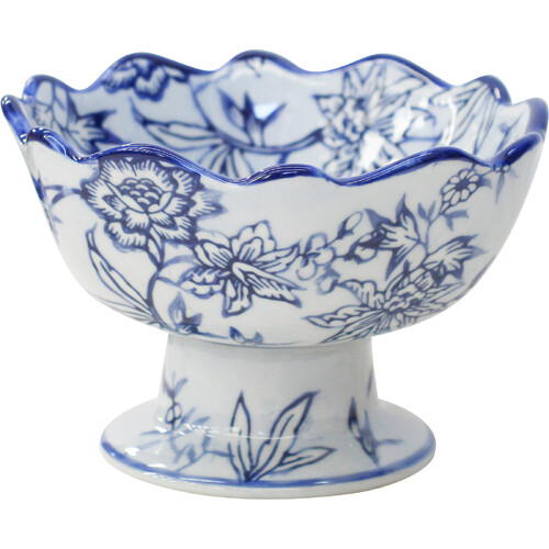 LVD Porcelain 14x9cm Boho Trinket Dish Bowl w/ Stand - Blue/White