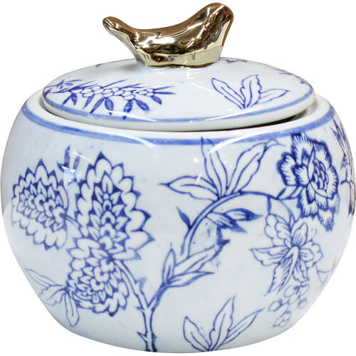 LVD Porcelain Jar Tabletop Home Decor 13cm Gold Bird Boho