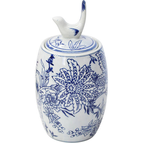 LVD Porcelain Boho Bird Large Decorative Storage Jar 11x23cm Blue/White