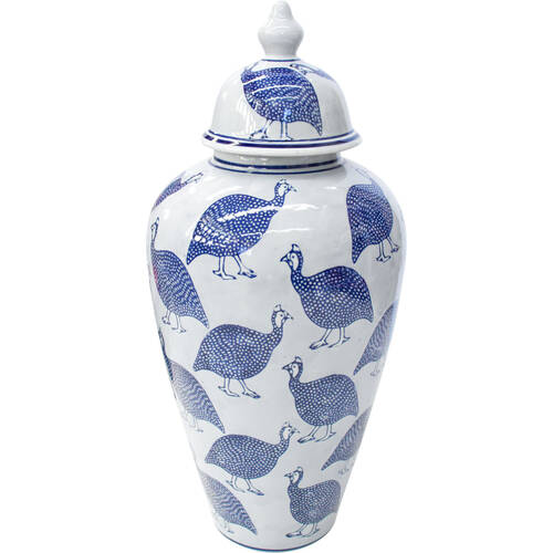 LVD Porcelain Guinea Fowl Ginger Jar Home Decoration 23x23x44cm Blue/White