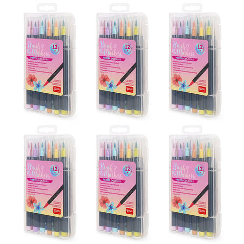 6x 12pc Legami Brush Markers Drawing Pen Pastel Colours Set Soft Tip