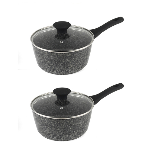 2PK Salter 20cm Megastone Saucepan Silver