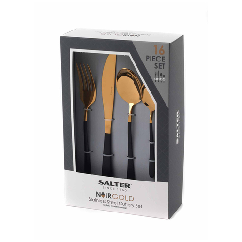 16pc Salter Noir Gold Cutlery Set