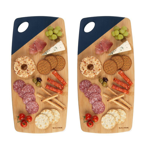 2PK Salter Long Wooden Bamboo Serving Platter Food Board Blue
