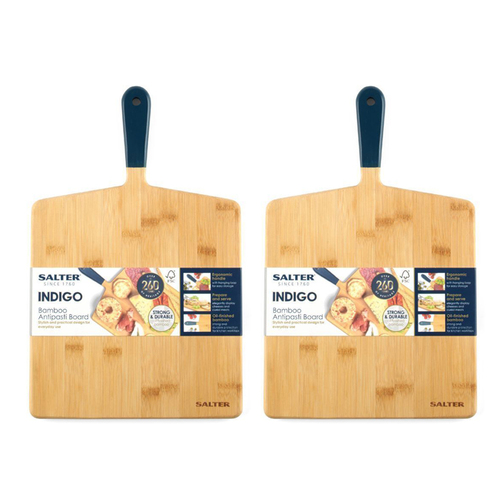 2PK Salter Indigo 39x25cm Bamboo Food Serving/Chopping Board/Platter