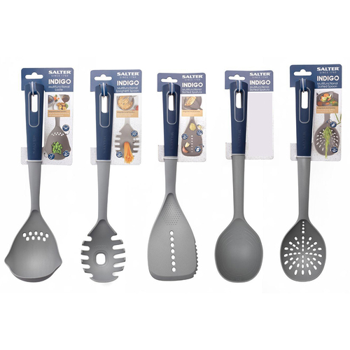 5PK Salter Indigo Spaghetti Spoon/Ladle/Spatula Stirrer Combo Set
