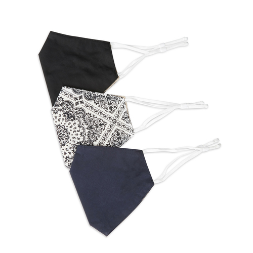 3pc Be Wise Unisex Fabric Reusable Face Mask - Black/White/Navy