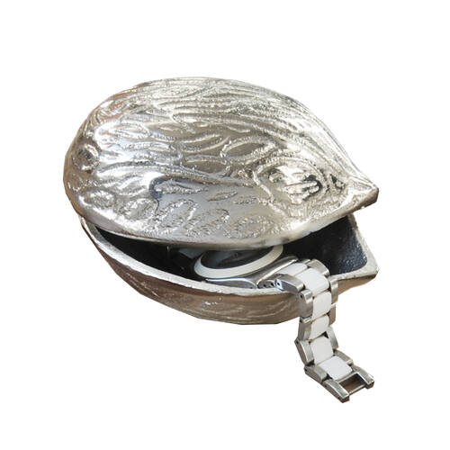 White Moose Walnut Home Decor Metal Trinket Bowl/Tray Organiser 10x7x7cm Silver