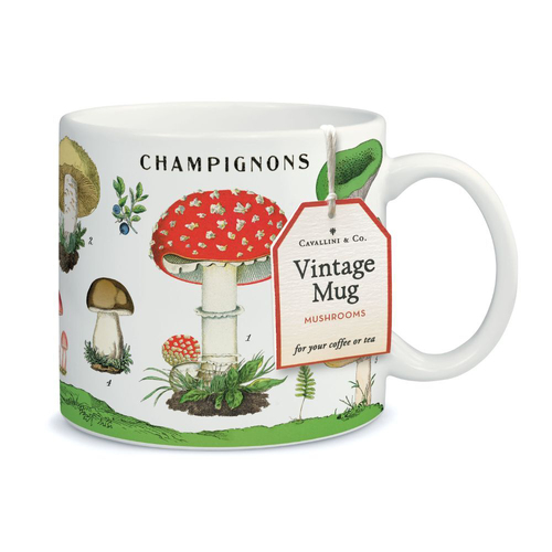 Cavallini Vintage Glassware Coffee/Tea Mug 414ml/19.5cm - Vintage Mushrooms