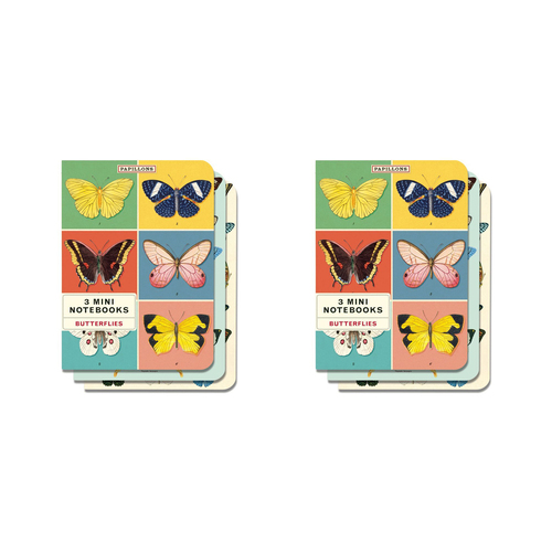 2x 3pc Cavallini Mini Notebook Set Writing Stationery - Butterflies