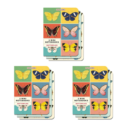 3x 3pc Cavallini Mini Notebook Set Writing Stationery - Butterflies