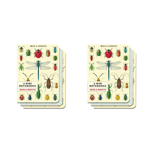 2x 3pc Cavallini Mini Notebook Set Writing Stationery - Bugs