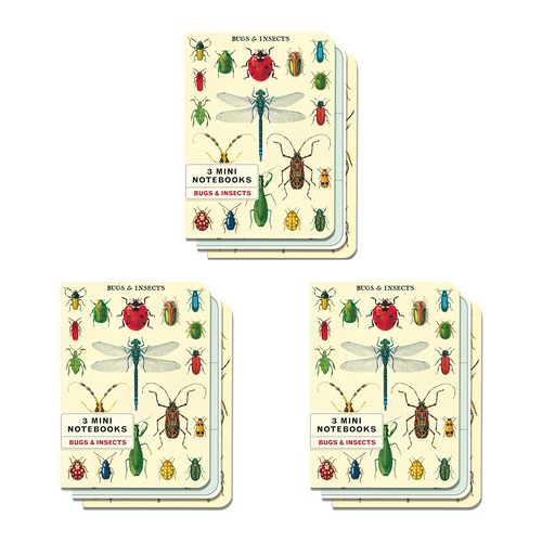 3x 3pc Cavallini Mini Notebook Set Writing Stationery - Bugs