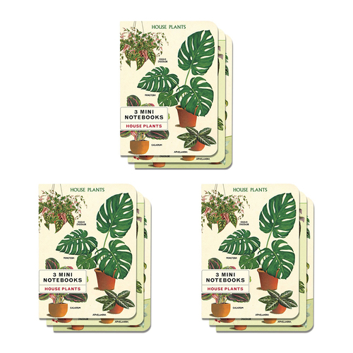 3x 3pc Cavallini Mini Notebook Set Writing Stationery - House Plants