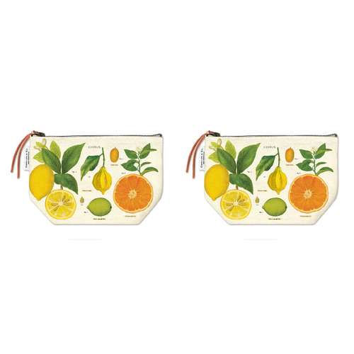 2PK Cavallini Cotton Hand Carry Zipped Pouch Storage Organiser 22x15cm - Citrus