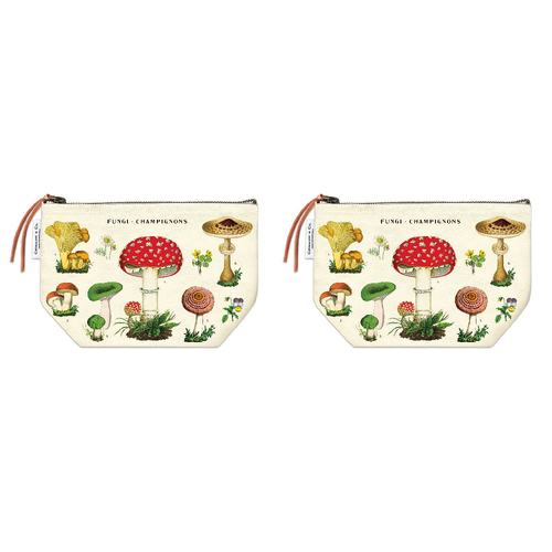 2PK Cavallini Cotton Hand Carry Zipped Pouch Organiser 22x15cm - Mushroom