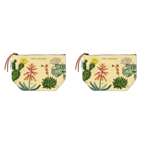 2PK Cavallini Cotton Hand Carry Zipped Pouch Organiser 22x15cm - Succulents