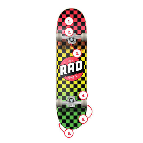 Rad Board Co Dude Crew Checkers Skateboard Black/White 8in