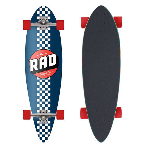 Rad Board Co Complete Pintail Mini Longboard Checker Stripe White/Navy 9in