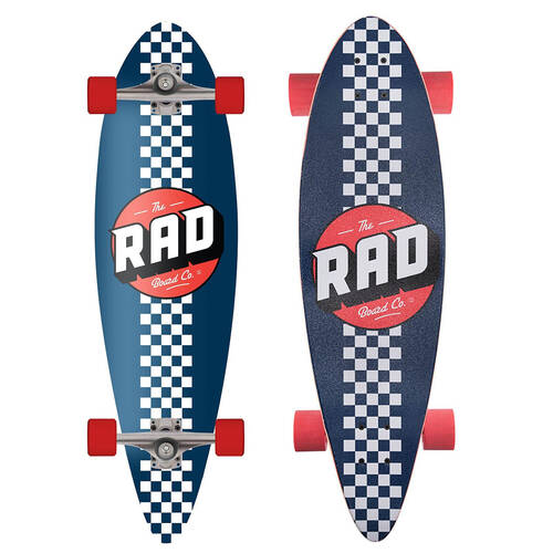 Rad Board Co Complete Pintail Mini Longboard Checker Stripe Navy/White 9in