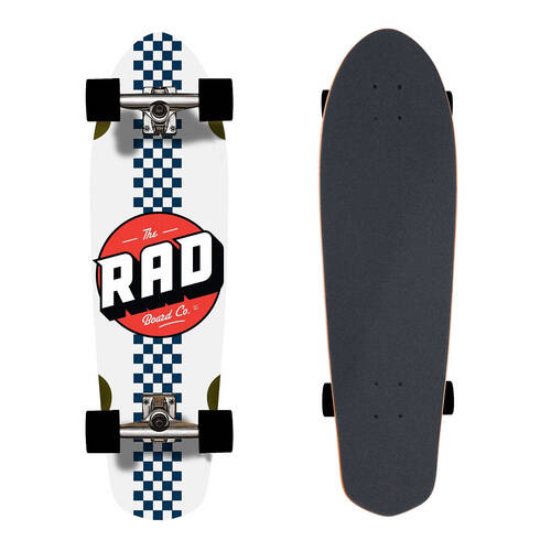 Rad Board Co Cali Cruiser Complete Skateboard Checker Stripe WHT/NVY 9.12in
