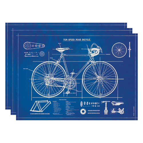 3PK Cavallini Paper Poster Prints/Gift Wrap 70x50cm - Bicycle Blueprint