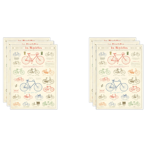 6PK Cavallini Paper Poster Prints/Gift Wrap 50x70cm - Les Bicyclettes