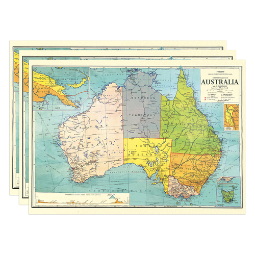 3PK Cavallini Paper Poster Prints/Gift Wrap 70x50cm - Map Australia 3