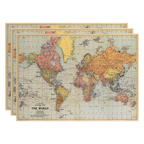 3PK Cavallini Paper Poster Prints/Gift Wrap 70x50cm - Map World