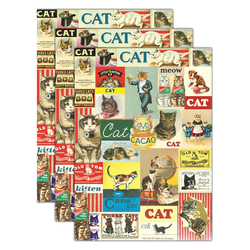 3PK Cavallini Paper Poster Prints/Gift Wrap 50x70cm - Vintage Cats
