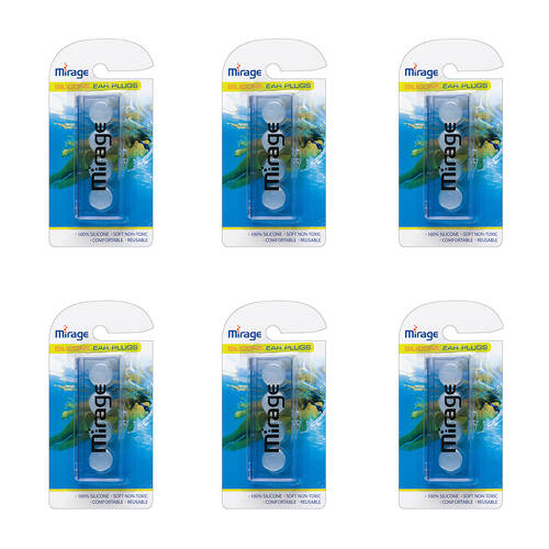 6PK Mirage Soft Silicone Reusable Water Sport Ear Putty Plugs Clear