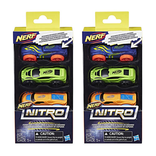 2x 3pc NERF Nitro Foam Car - Assorted