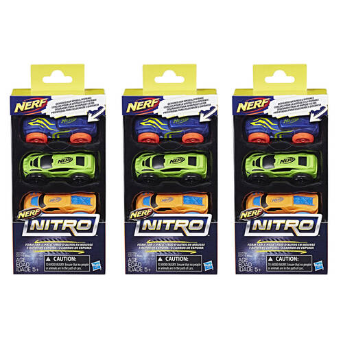 3x 3pc NERF Nitro Foam Car - Assorted