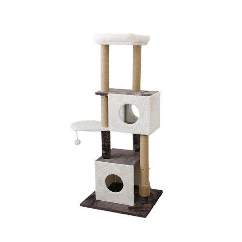 Catio Deluxe 141cm Multi-Function 3-Level Dual Cat Scratching Tree - White