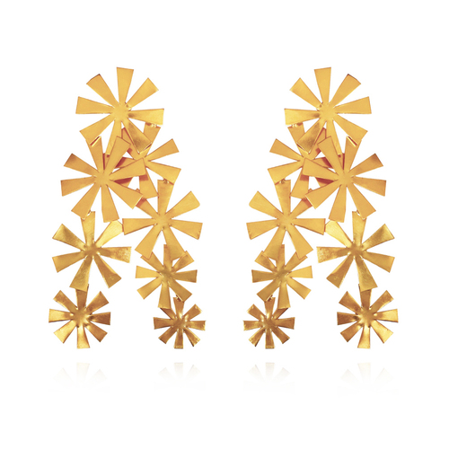 Culturesse Venezia Artisan 24K Petal 115mm Sculpture Dangle Earrings - Gold