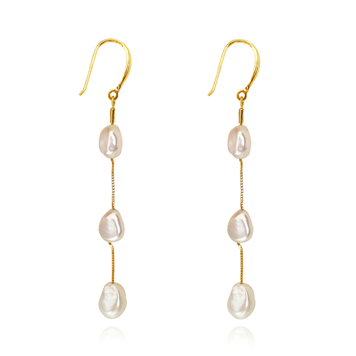 Culturesse Aquene 75mm Freshwater String Earrings - Pearl/Gold