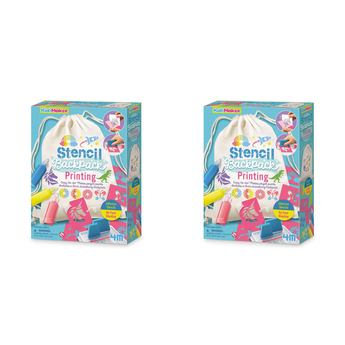 2PK 4M KidzMaker Stencil Backpack Printing Kids Art Kit 5y+
