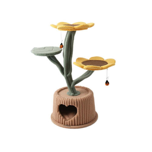 Cmisstree Sunflower in a Pot House Cat Tree w/ Hanging Toy